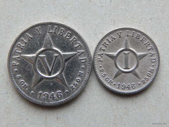Куба 1 и 5 сентаво 1946г.
