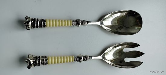 Набор для салата. 1970-е Медь, серебрение.