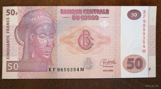 Конго (ДР) 50 франков 2022 г., P:97b, надпечатка см. в описании лота