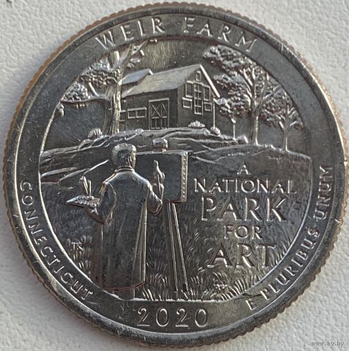 США 25 центов (квотер) 2020 г. P. Ферма Дж. А. Вейра. Штат Коннектикут