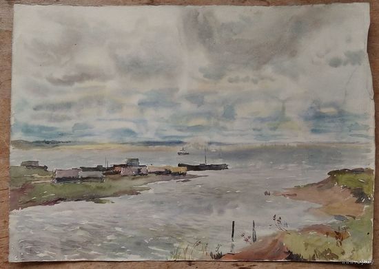 Лысов Юлий Романович. Калязин. Волга. Акварель. 31х44 см.