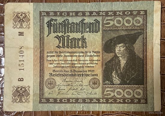 Банкнота 5000 марок 1922 год. Веймарская республика.