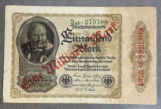 Банкнота 1 миллиард марок 1922 год. Веймарская республика