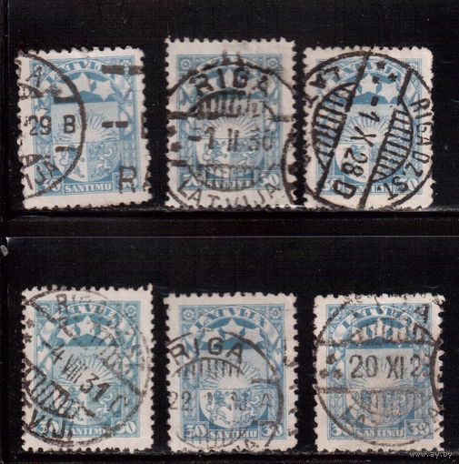 Латвия-1927 (Мих.122)  гаш. , Стандарт, Герб,  ВЗ -5("свастика"), 6м-разл. гашения