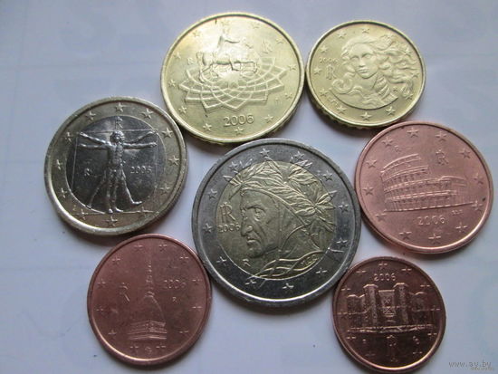Набор евро монет Италия 2006 г. (1, 2, 5, 10, 50 евроцентов, 1, 2 евро)