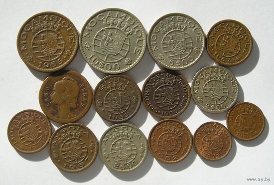 Порт. Колонии, Лот х 14 разных монет