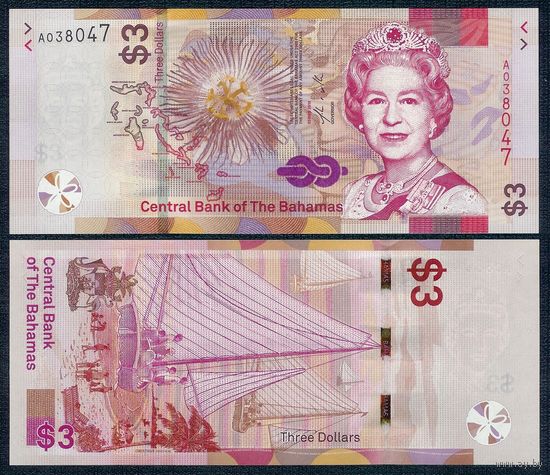 Багамские острова 3 доллара 2019 год, UNC