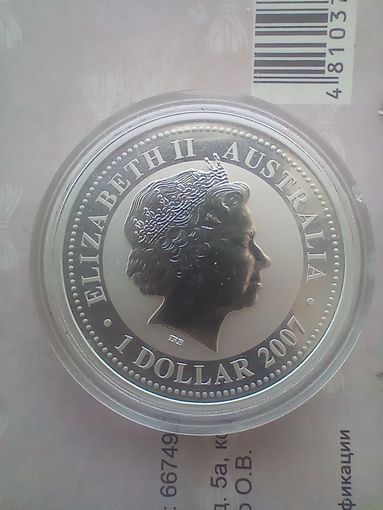 Австралия 1 доллар 2007 года Китайский гороскоп Год быка 31,13 гр Серебро 0.999