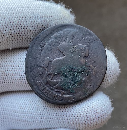 2 копейки 1758 перечекан с 1 коп. орёл в облаках