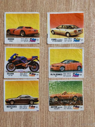 Вкладыши от жвачки Ото Мото, OtoMoto, Oto Moto - Лот 7 шт. авто auto