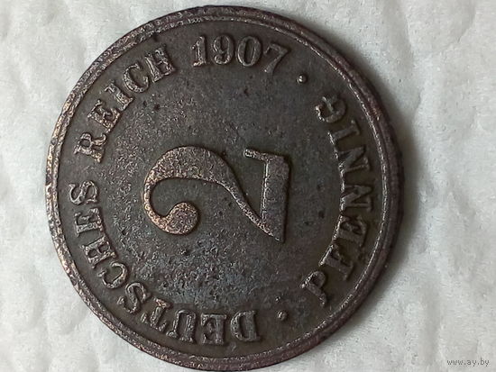 2 пфеннига Германия 1907 Д  год