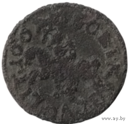 Великое Княжество Литовское, Русское и Жемайтское и Иных Земель. 1 шэляг (солид) 1661. Герб Слеповрон (Уяздов). Пагоня.