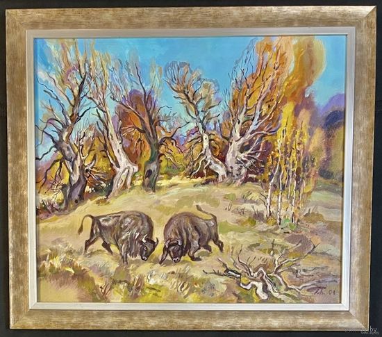 Поплавский Г.Г. Каталожная работа "Осенняя пора.Схватка великанов", 2004г. Холст, акрил. Размер 55х65 см.