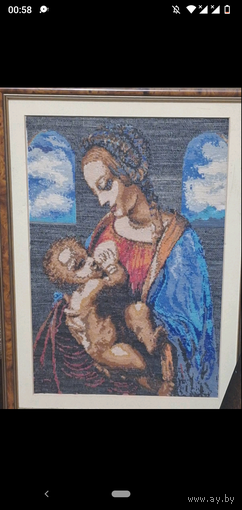 Картина вышивка ручная работа Мадонна с младенцем