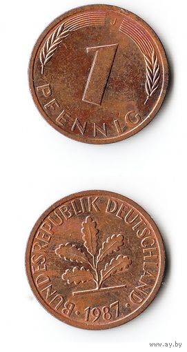 1 пфенниг Германия 1987 года(J)