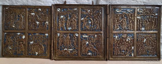 Складень Двунадесятые Праздники, эмали.