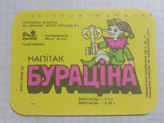Этикетка от напитка. Минск. Криница