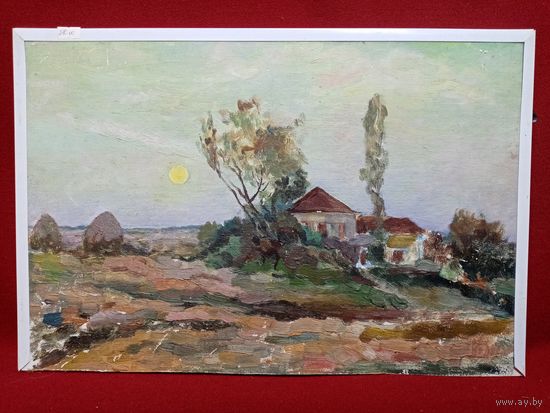 С рубля без мц. картина "Хутор", фанера масло 50х34х1см.