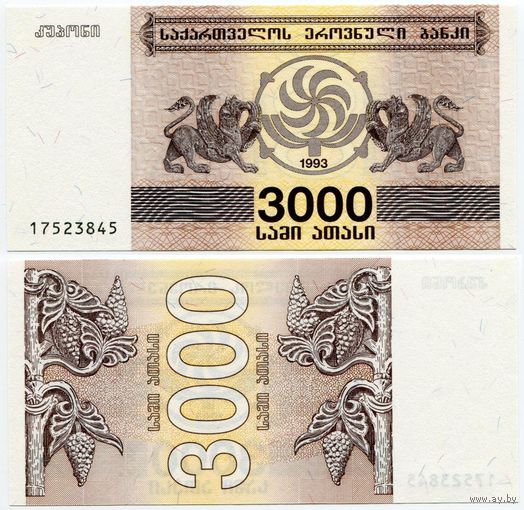 Грузия. 3000 купонов (образца 1993 года, P45, UNC)