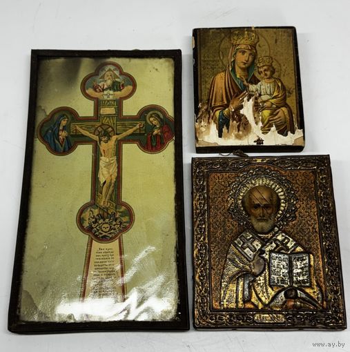 Три Старинных Иконы, одним лотом. С рубля!