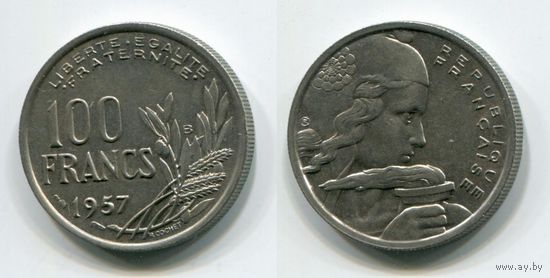 Франция. 100 франков (1957, буква B, aUNC)