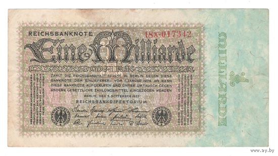 Германия 1 000 000 000 марок 1923 года. Тип Р 114. Состояние XF-