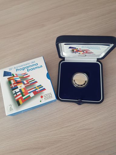 Италия 2 евро 2022 юбилейная PROOF 35 лет программе Эразмус (Эрасмус)