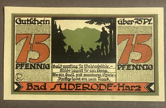 Нотгельд 75 пфеннигов 1921 год. Бад-Зудероде, Гарц. Веймарская республика