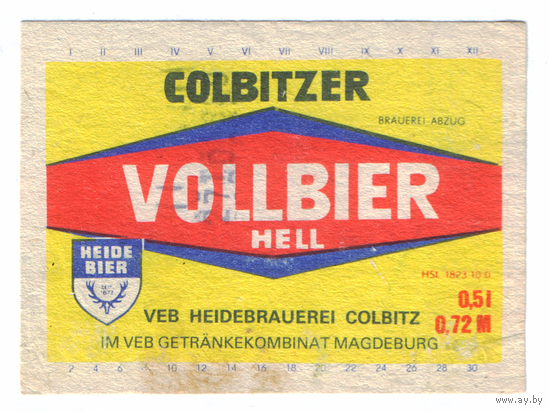 Этикетка пива Vallbier-hell Германия П830