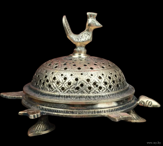 Шикарная Шкатулочка Поднос с крышкой Конфетница Черепаха с птичкой Бронза Индия