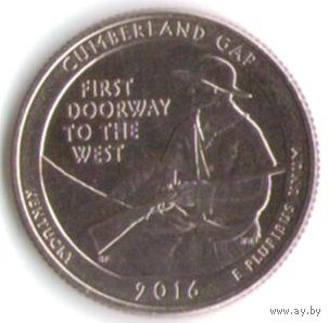 25 центов 2016 г. Парк=32 Национальный исторический парк Камберленд-Гэп Кентукки Двор D _состояние UNC
