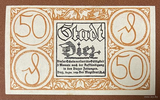 Нотгельд 50 пфеннигов 1920 год. Диц. Веймарская республика