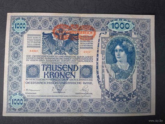 1000 крон  1919 года. Австрия.  Большой формат. vF+/xF-. Распродажа