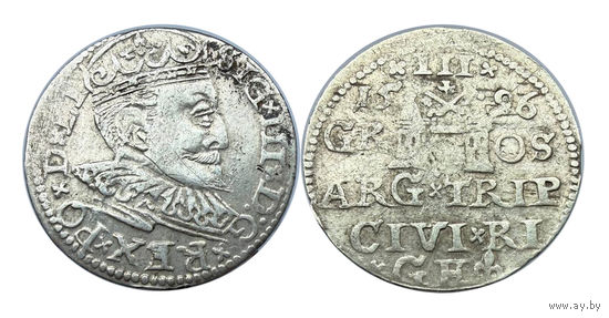 Трояк (3 гроша) 1596 года Рига Сигизмунд III Ваза