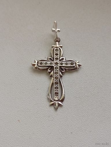 "Крест с фианитами"серебро, 925 зубр!
