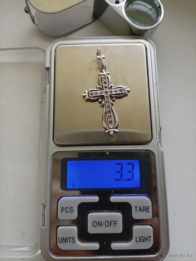 "Крест с фианитами"серебро, 925 зубр!