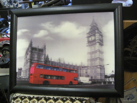 Лондон. Линзовидная 3D картина в деревянной раме 45х35 см.