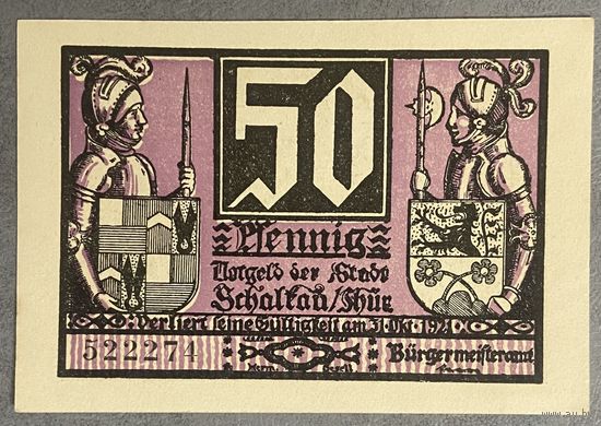Нотгельд 50 пфеннигов 1921 год. Шалькау,. Веймарская республика