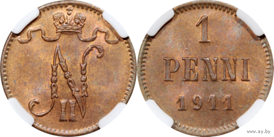 1 пенни 1911 ННР MS 63 RB
