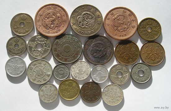 Старая Япония + Маньчжоу-Го Лот х 22 разных монет с Серебром