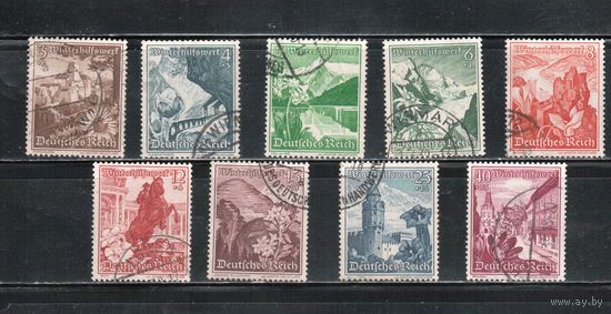 Германия(Рейх)-1938,(Мих.675-683) гаш., Зимняя помощь, Цветы(полная серия)