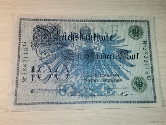 100 марок 1908 года, Германия, зелёная печать.
