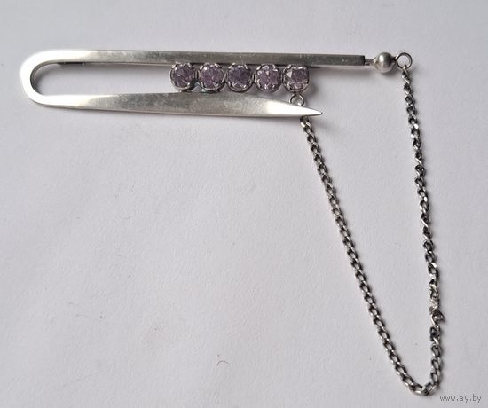Брошь серебро 875 пробы, александриты. 60-е годы,  СССР