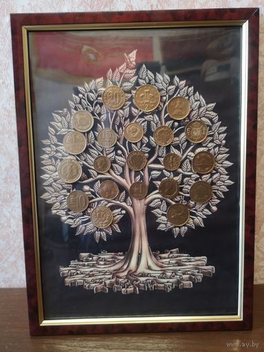 Панно из монет. Денежное дерево. Аукцион с 1.00 руб.