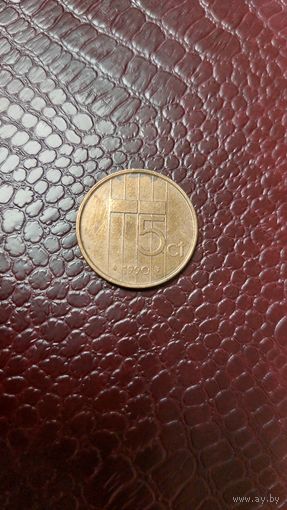 Монета 5 центов 1990г. Нидерланды.