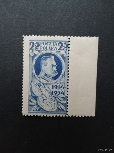 Польша 1934 Марка из серии "20 лет со дня основания Польского легиона" (чистая*, с наклейкой) Mi.287 каталог 4.00 евро