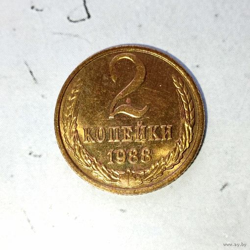 2 копейки 1988 года СССР. Красивая родная патина! Монета без обращения!
