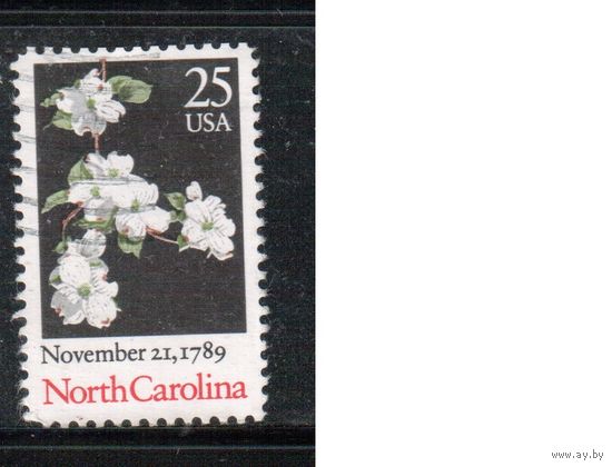 США-1989, (Мих.2047),  гаш., Штат Северная Каролина, Цветы (одиночка)