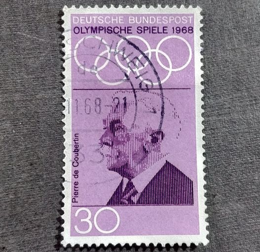 Марка Германия 1968 год Пьер де Кубертен