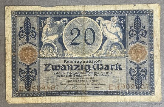 Банкнота 20 марок 1915 год. Германская империя.